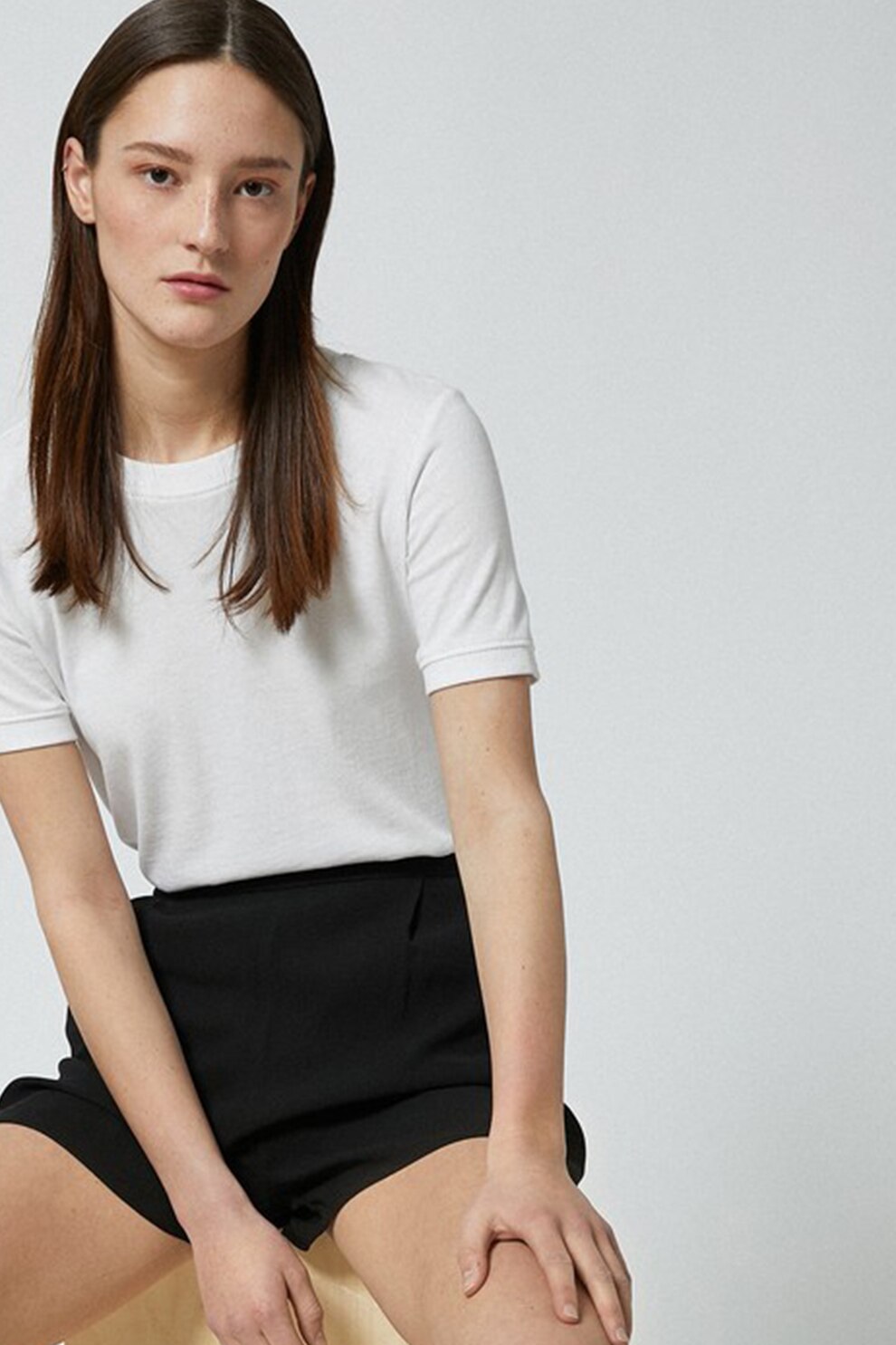 KOTON, Pantaloni scurti cu talie inalta, Negru, L