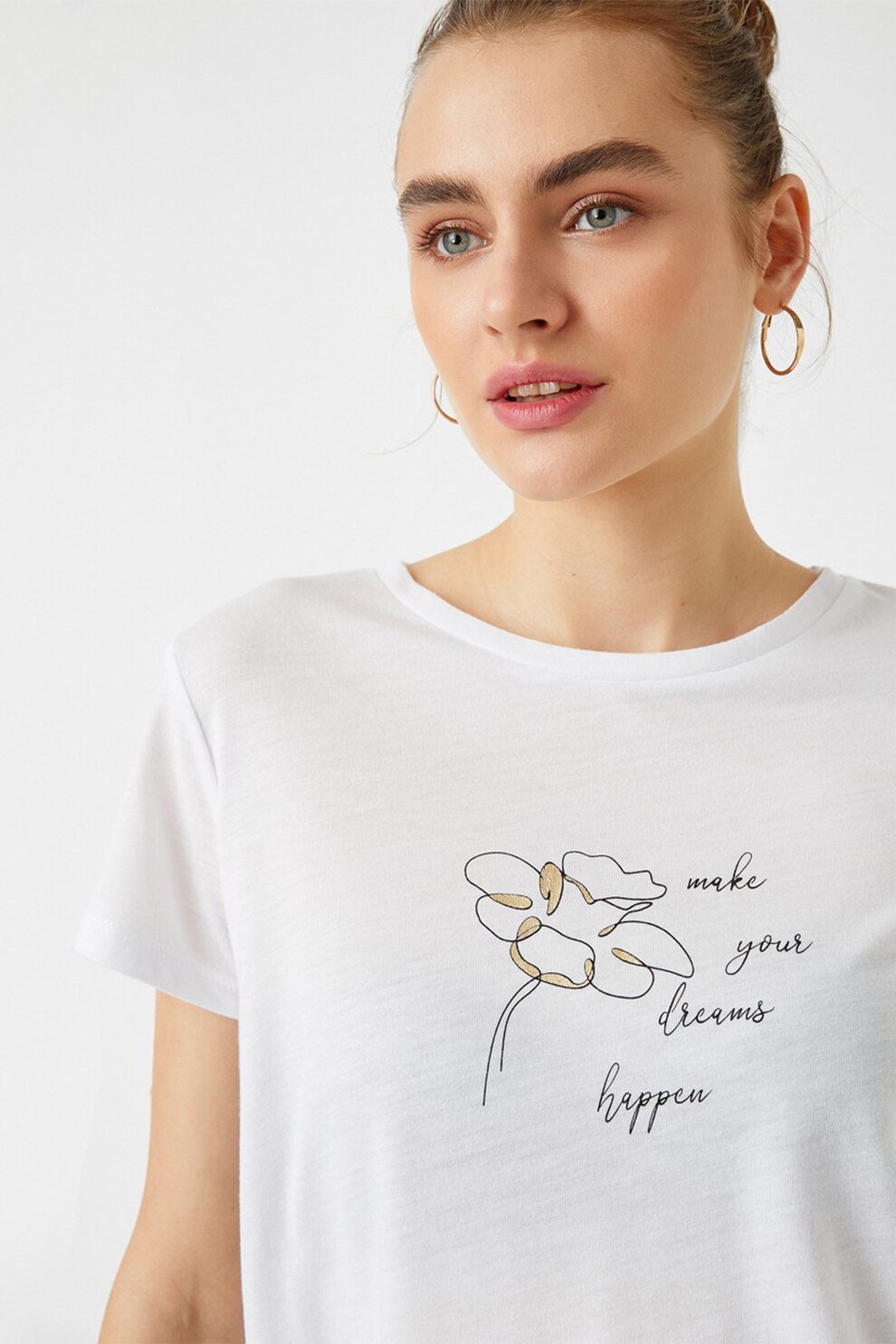 KOTON, Tricou crop cu imprimeu text, Alb