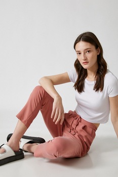KOTON, Pantaloni din amestec de modal cu talie inalta, Roz somon, XS KOTON, Pantaloni din amestec de modal cu talie inalta, Roz somon, XS