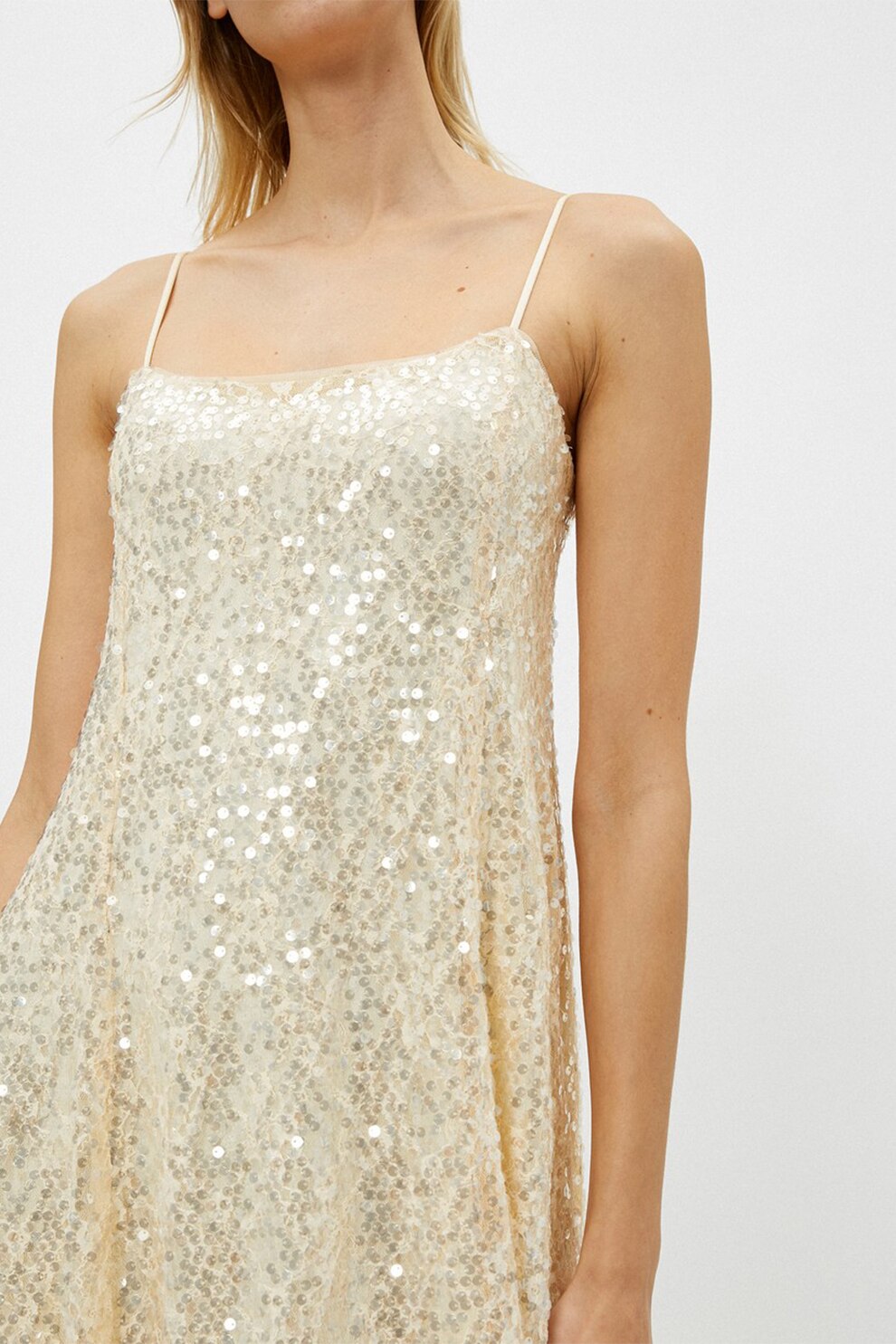 KOTON, Rochie mini fara inchidere, cu paiete, Crem