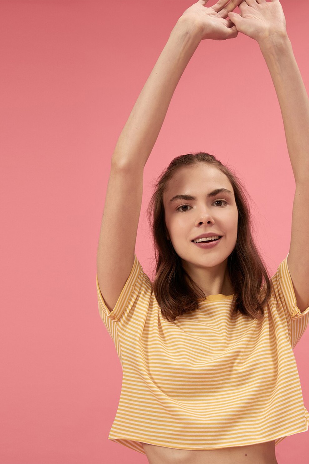 KOTON, Tricou crop in dungi, galben pal