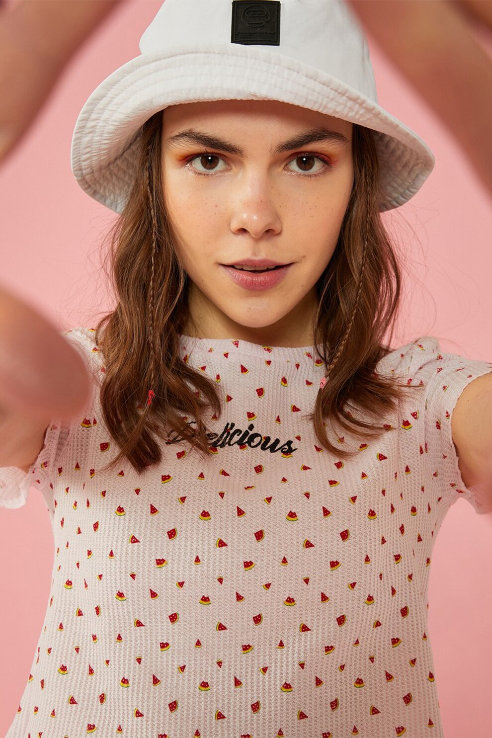KOTON, Tricou crop cu imprimeu, Roz pastel