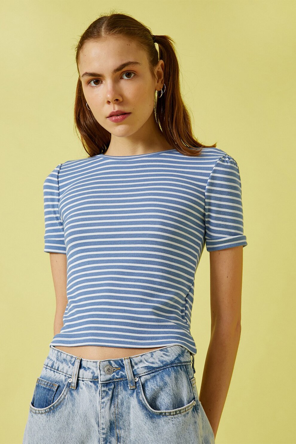 KOTON, Tricou in dungi cu striatii, Albastru lavanda/Alb