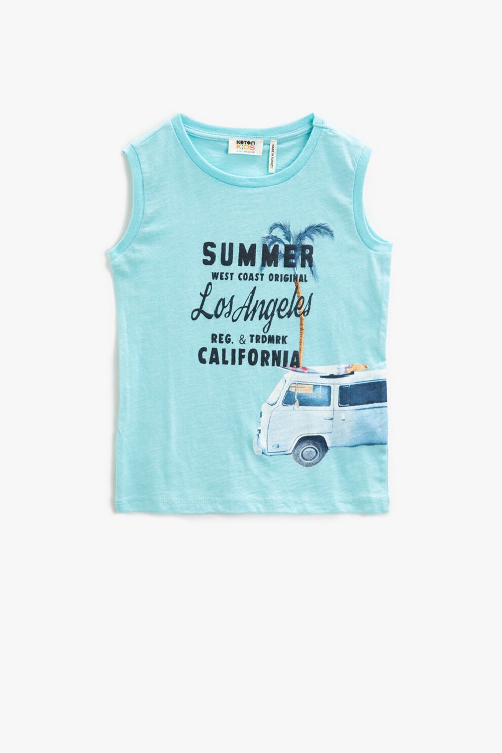 KOTON, Top cu imprimeu text si grafic, Albastru aquamarin/Negru, 116-122 CM