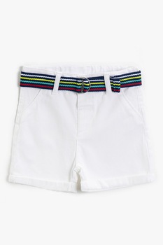 KOTON, Pantaloni scurti de bumbac cu o curea in dungi, Alb, 68-74 CM KOTON, Pantaloni scurti de bumbac cu o curea in dungi, Alb, 68-74 CM