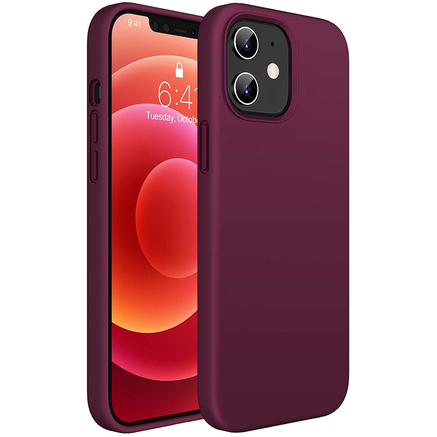 Husa protectie pentru iPhone 12/12 Pro, ultra slim din silicon Visiniu ,silk touch, interior din catifea