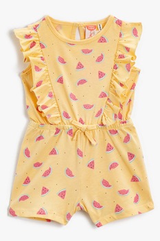 KOTON, Salopeta scurta cu imprimeu si volane, Galben, 68-74 CM KOTON, Salopeta scurta cu imprimeu si volane, Galben, 68-74 CM