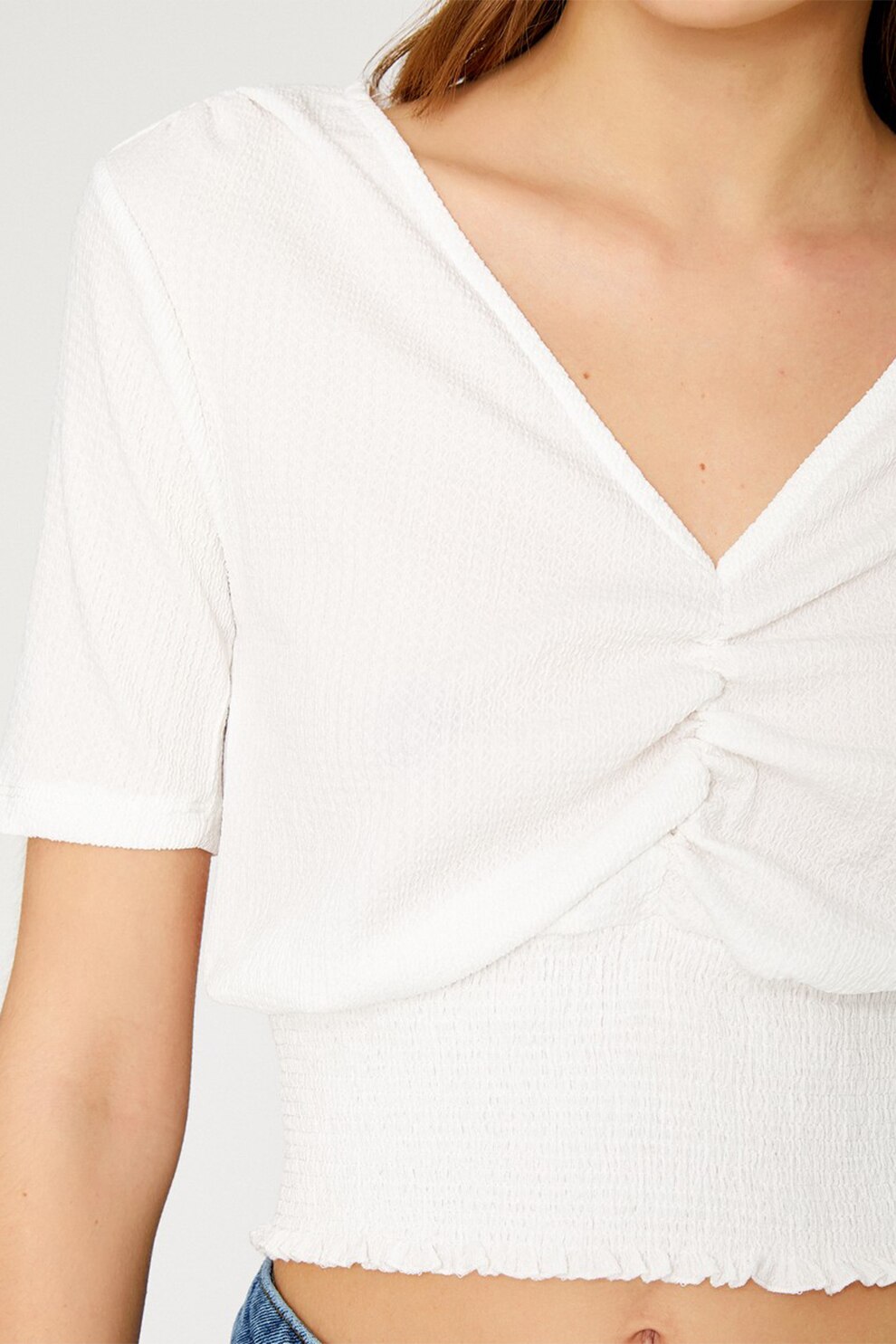 KOTON, Tricou crop cu pliuri in talie, Alb