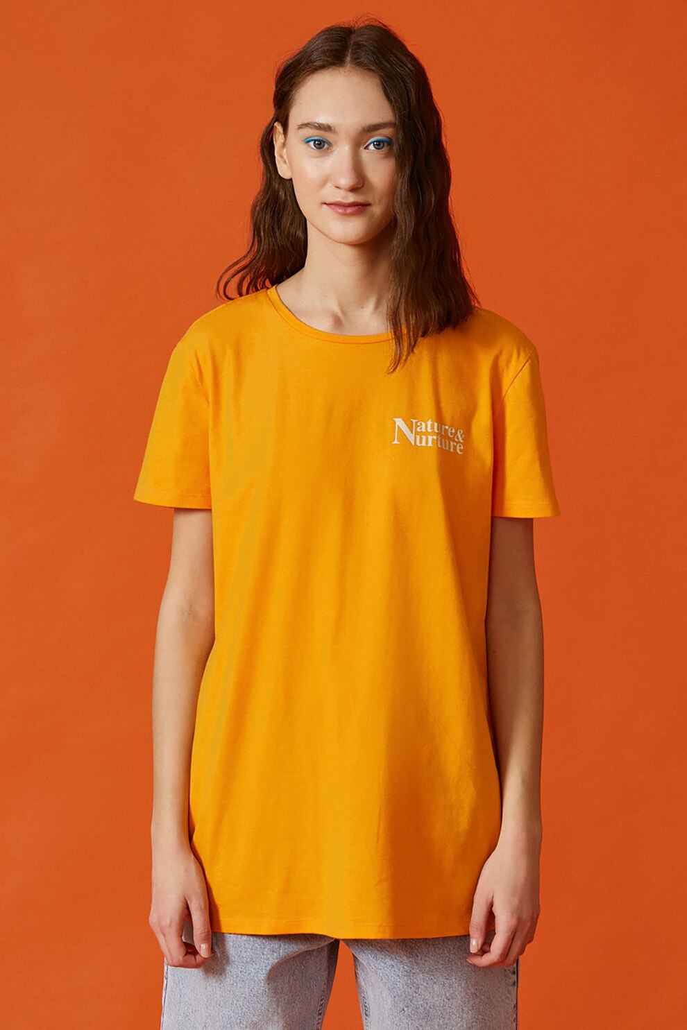 KOTON, Tricou de bumbac cu imprimeu pe spate, Oranj