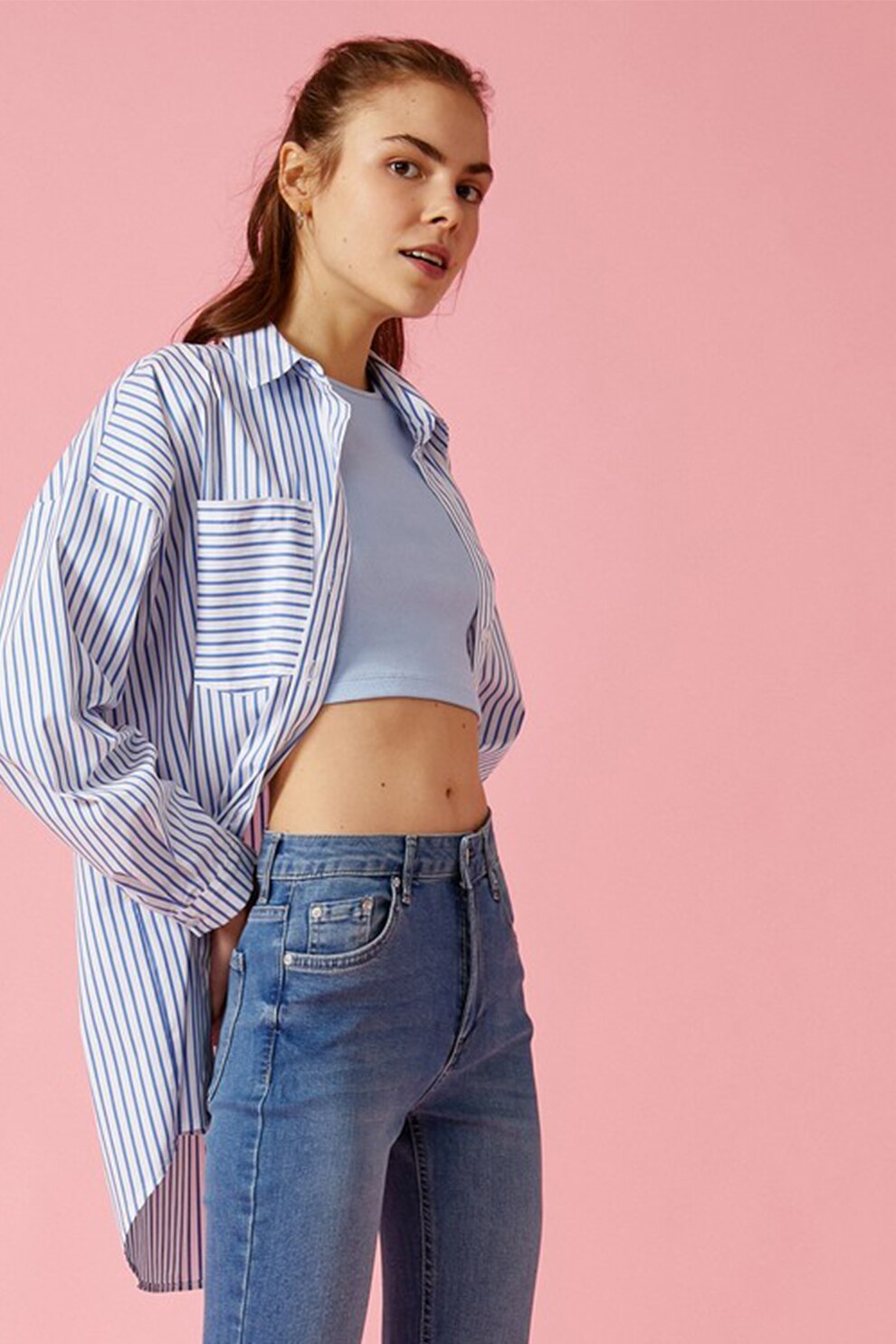 KOTON, Blugi kick-flare crop cu aspect decolorat, Albastru