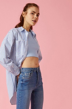 KOTON, Blugi kick-flare crop cu aspect decolorat, Albastru KOTON, Blugi kick-flare crop cu aspect decolorat, Albastru