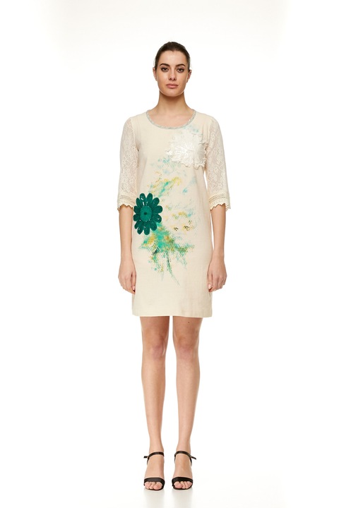 Rochie dama cu flori, Mercedes de Miguel, Bej