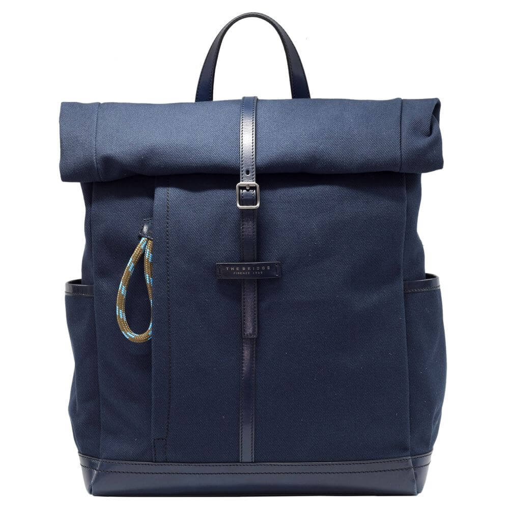 Rucsac THE BRIDGE, din tesut si piele, 0638110M, bleumarin
