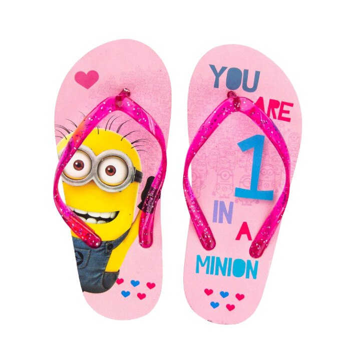 Papuci fetite, flip-flop Minions, roz deschis