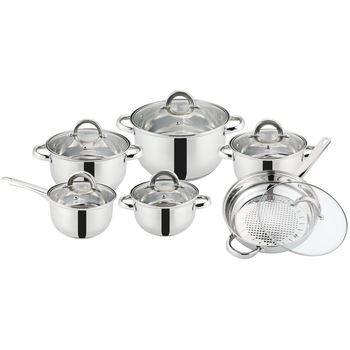 Set 12 piese , 6 vase din inox, 6L, 3.5L, 3L, 2L,2.5L,2.L, compatibile cu plita cu inductie, cu capace din sticla, fund triplu, GR2441 Set 12 piese , 6 vase din inox, 6L, 3.5L, 3L, 2L,2.5L,2.L, compatibile cu plita cu inductie, cu capace din sticla, fund triplu, GR2441