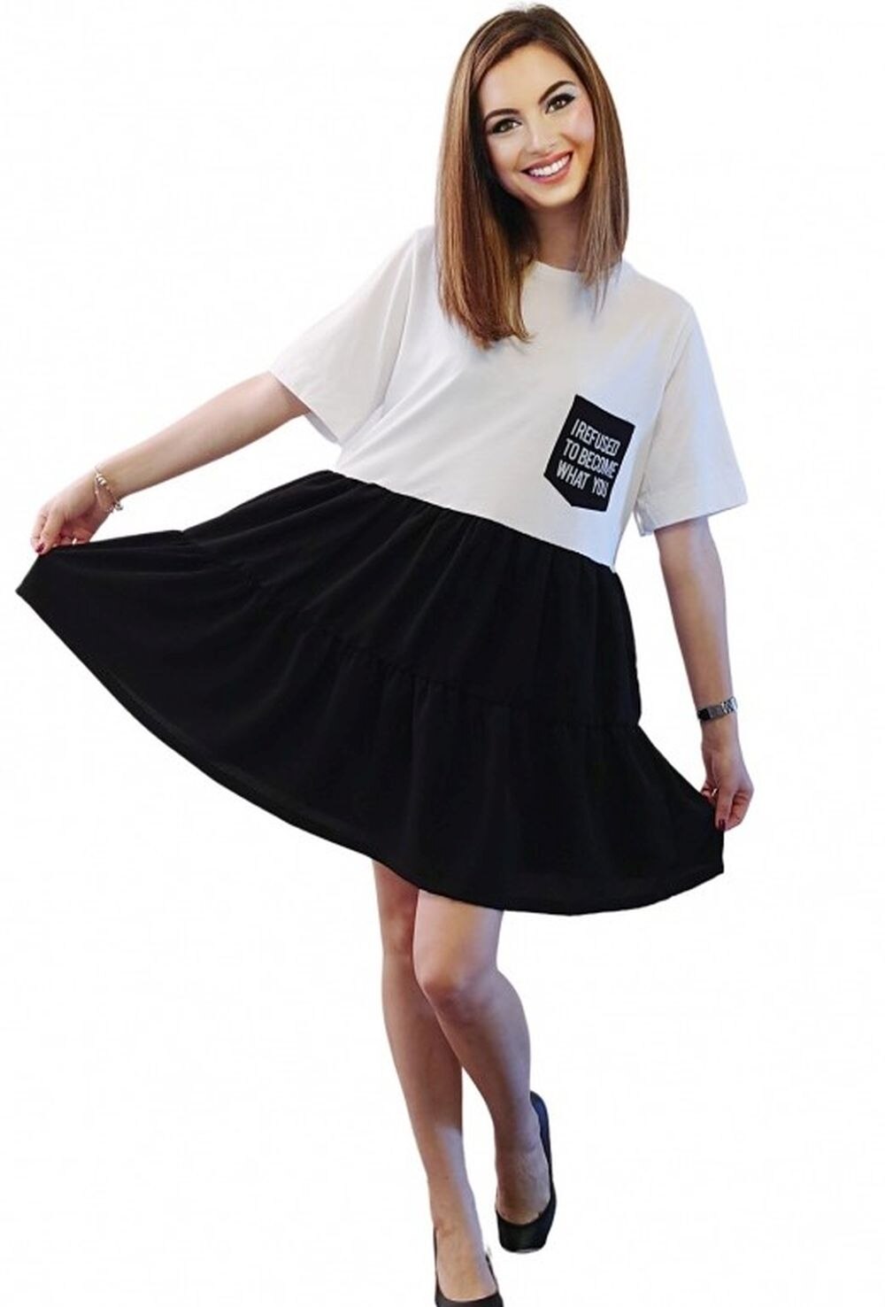 Rochie bumbac, negru, Negru/Alb