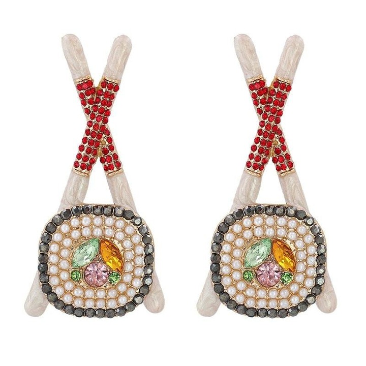 Cercei aurii, forma de sushi cu perlute, Saija C14, Pursehuit