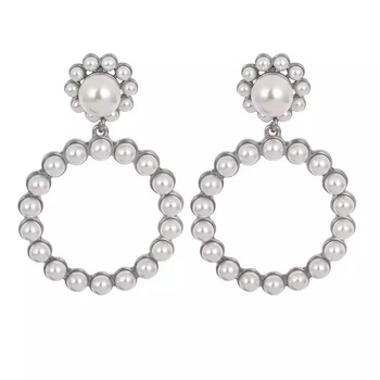 Cercei dama rotunzi cu perle albe, Iudita Boutique, Argintii Cercei dama rotunzi cu perle albe, Iudita Boutique, Argintii