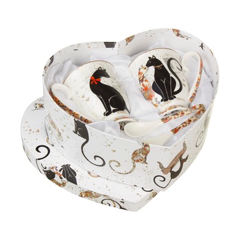 Set 2 cani cu 2 lingurite si cutie decorativa, 12.5 x 10 cm, 300 ml, alb-multicolor Set 2 cani cu 2 lingurite si cutie decorativa, 12.5 x 10 cm, 300 ml, alb-multicolor