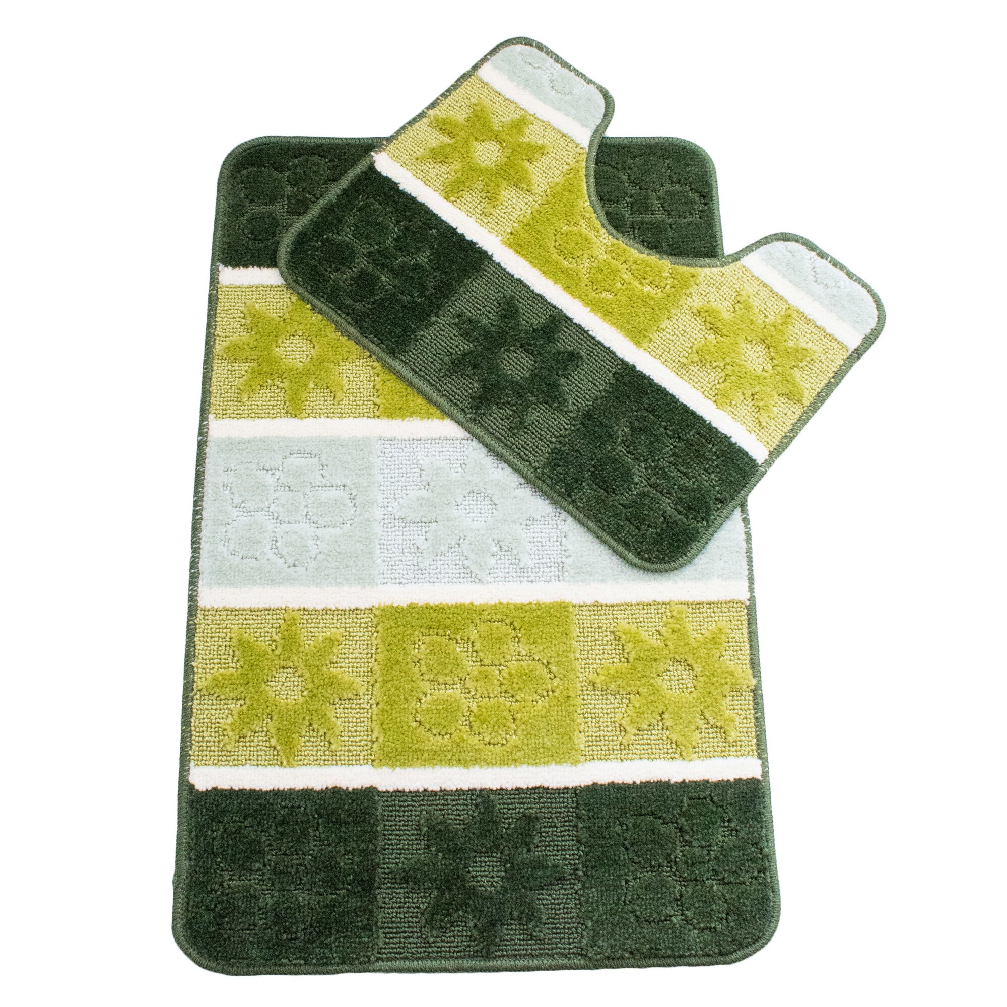 Set 2 covorase baie Basic Standard , 50x80cm/40x50cm, antiderapant, polipropilena, culoare verde degrade ,tip dungi , model flori si stelute gramaj 800 g