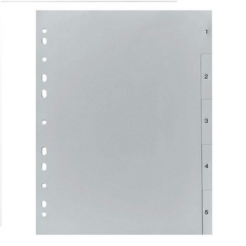 Separatoare plastic A4, gri - index 1-5 Separatoare plastic A4, gri - index 1-5