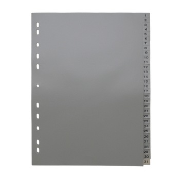 Separatoare plastic A4, gri - index 1-31 Separatoare plastic A4, gri - index 1-31