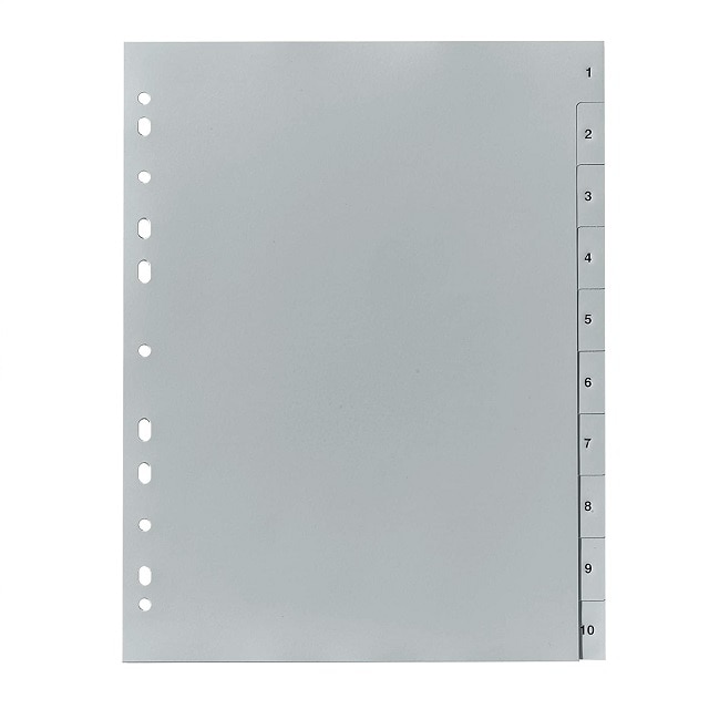 Separatoare plastic A4, gri - index 1-10