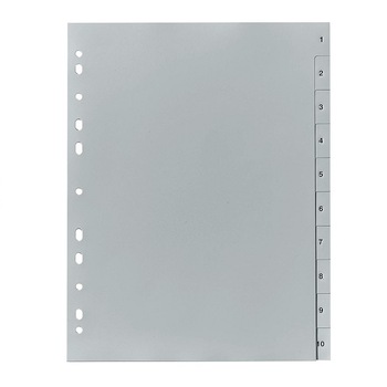 Separatoare plastic A4, gri - index 1-10 Separatoare plastic A4, gri - index 1-10