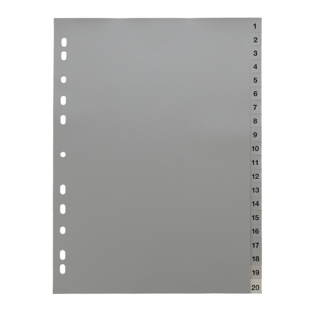 Separatoare plastic A4, gri - index 1-20