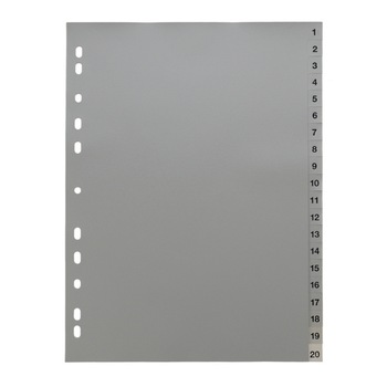 Separatoare plastic A4, gri - index 1-20 Separatoare plastic A4, gri - index 1-20