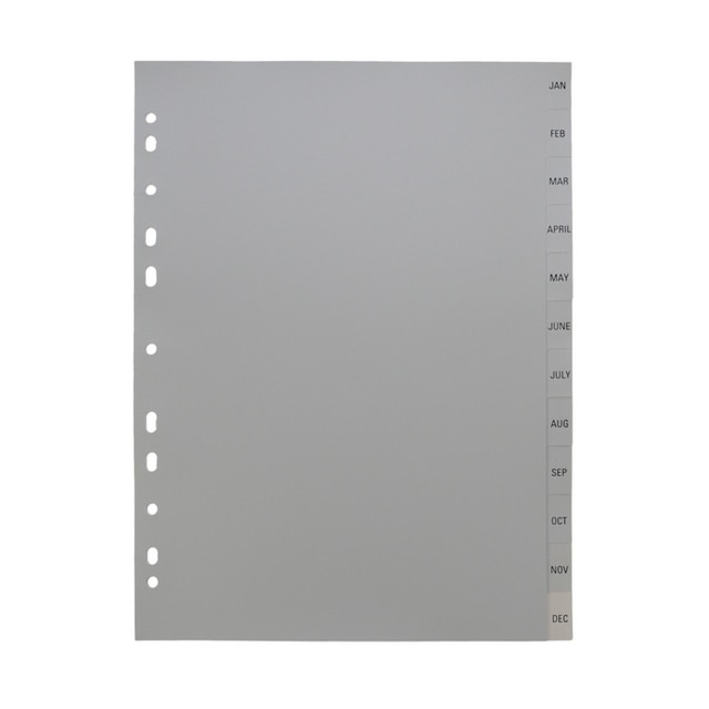 Separatoare plastic A4, gri - Ianuarie-Decembrie