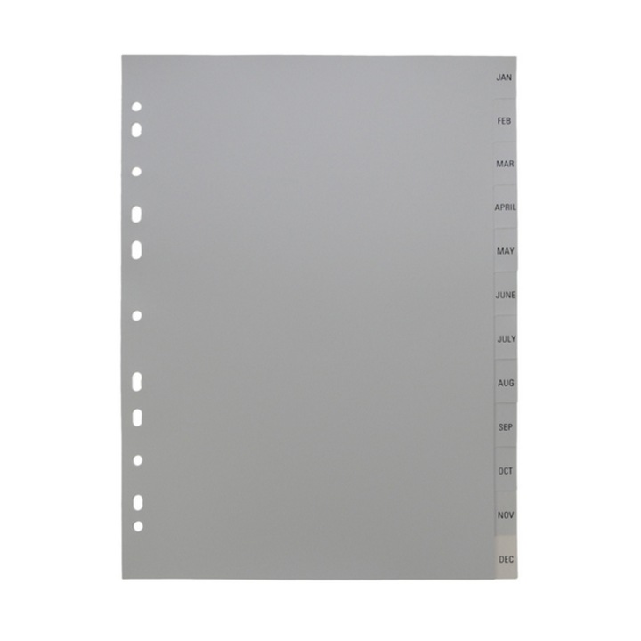 Separatoare plastic A4, gri - Ianuarie-Decembrie