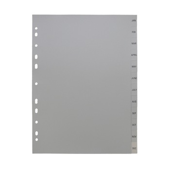 Separatoare plastic A4, gri - Ianuarie-Decembrie Separatoare plastic A4, gri - Ianuarie-Decembrie