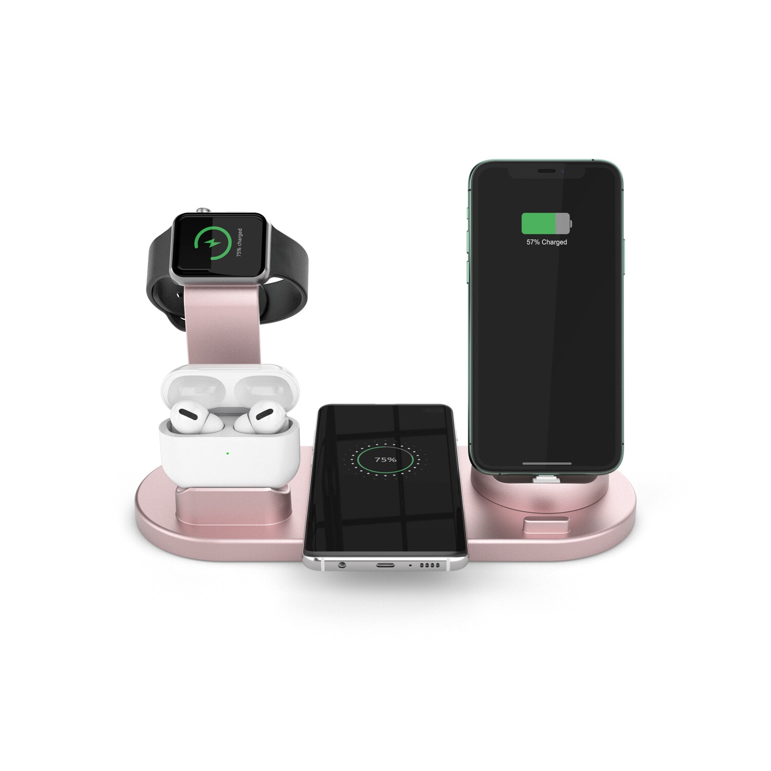 Stand de incarcare wireless, Universal, 4 in 1, Mufa Lightning CSC, Incarcare rapida, 10W, Rose Gold