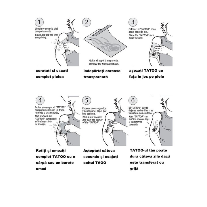 Set 6 Tatuaje Temporare impermeabil, Extra mare, Pentru brate sau picioare si corp, Dimensiune 17.8x 48cm, WTTJ-S002