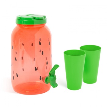 Dozator de bauturi cu robinet cu 2 pahare, 3,8 l, Dimensiuni 26,5 x ø 14,5 cm, Material plastic Dozator de bauturi cu robinet cu 2 pahare, 3,8 l, Dimensiuni 26,5 x ø 14,5 cm, Material plastic