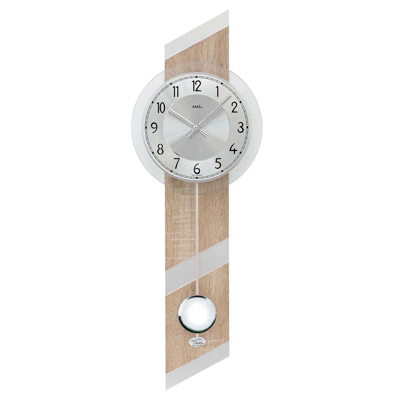 Ceas de perete AMS 7415, Quartz, Argintiu, Analogic, Modern