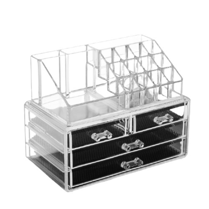 Organizator pentru produse cosmetice, transparent, pentru bijuterii si produse cosmetice