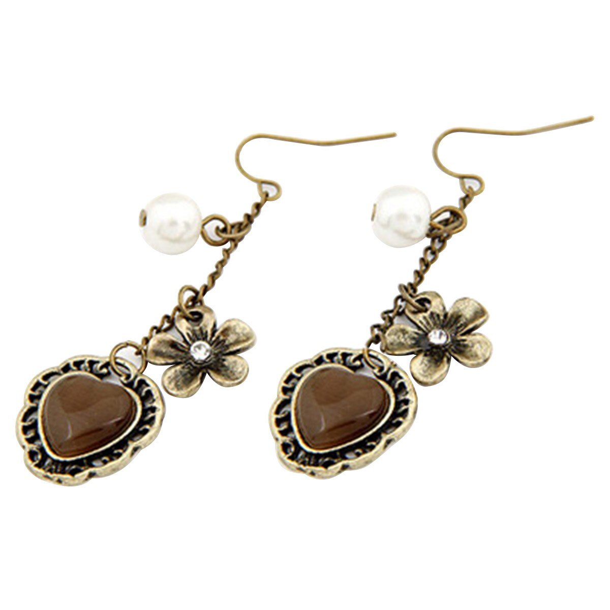 Cercei ZZV din metal auriu-piersicuta cu inimioara cafea cu lapte