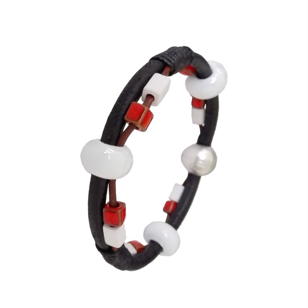 Bratara handmade din snururi din piele naturala MARGELATA1-M046