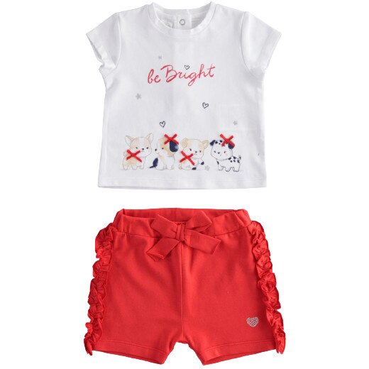 Compleu fete Ido cu tricou alb si pantalon rosu 1 luna