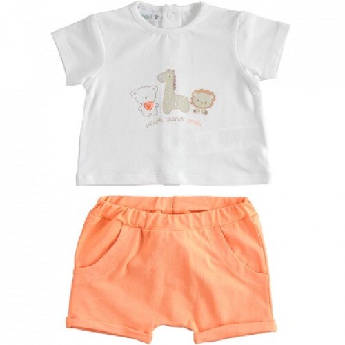 Compleu fete Ido alb/portocaliu cu animalute 1 luna