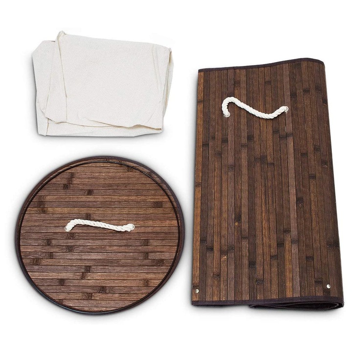 Кръгъл кош за пране 70 л, бамбук, натур