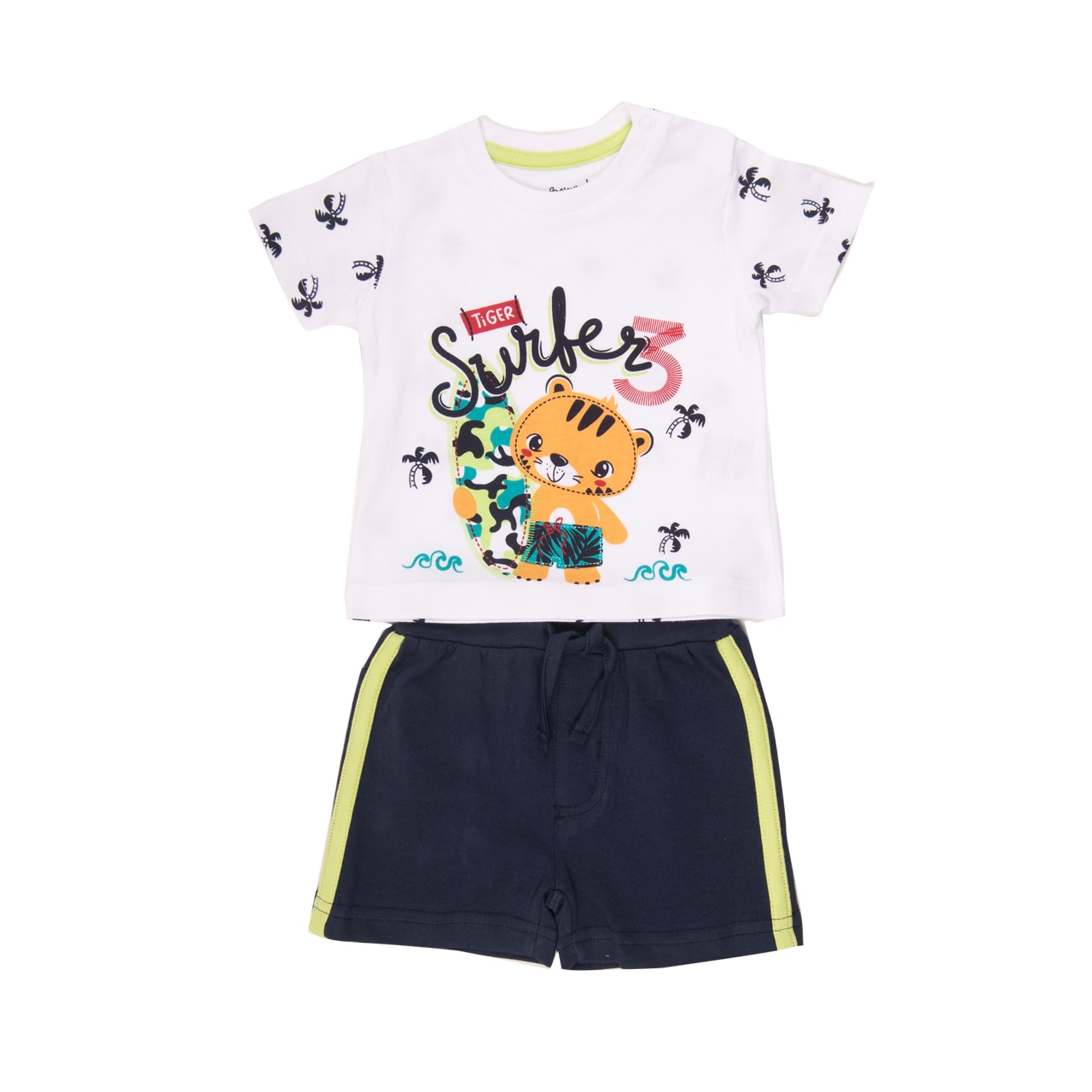 Set 2 piese Babybol baiat, tricou maneca scurta si sort , bumbac, Alb/Navy