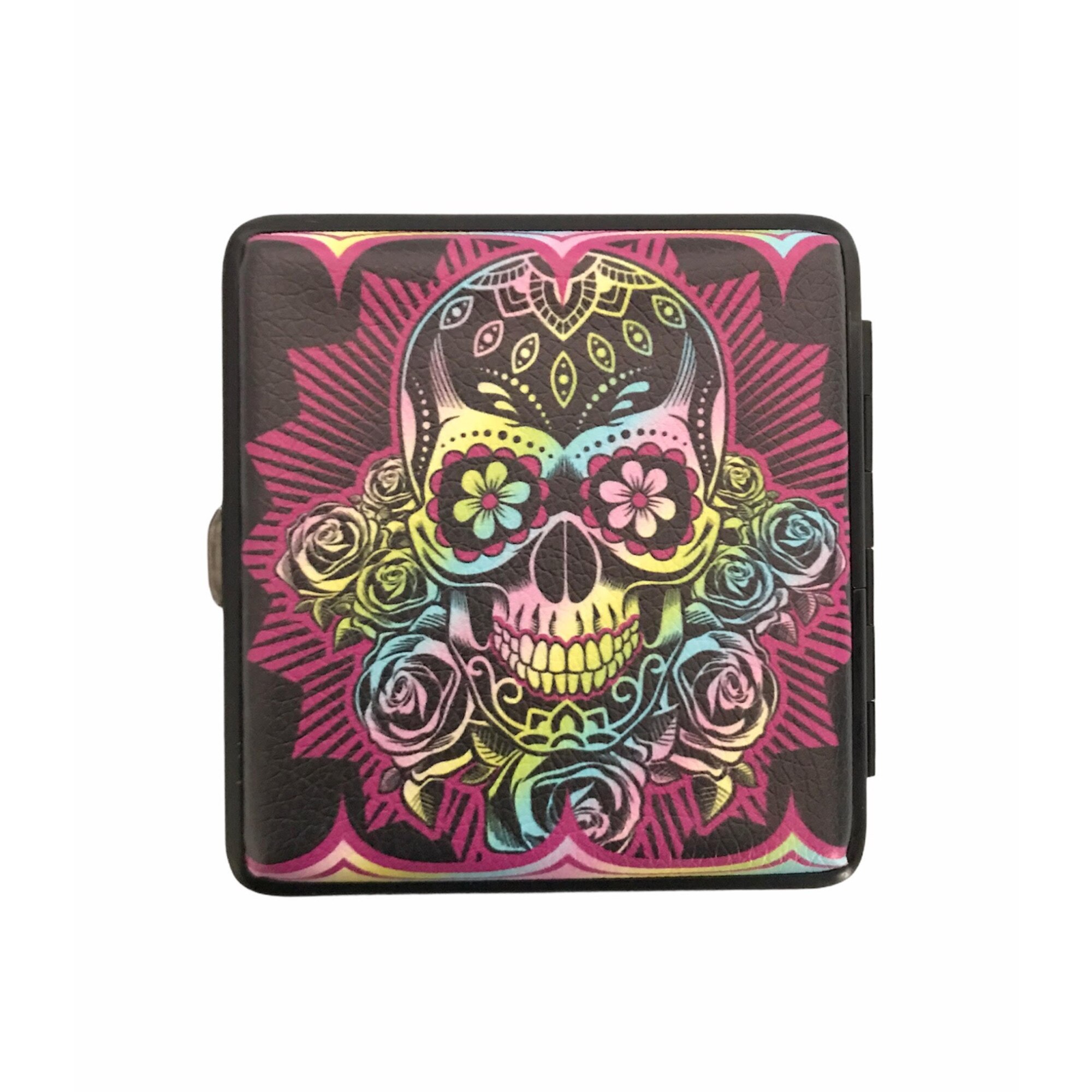 Tabachera Angel Skull Rose multicolor, capacitate 20 tigarete