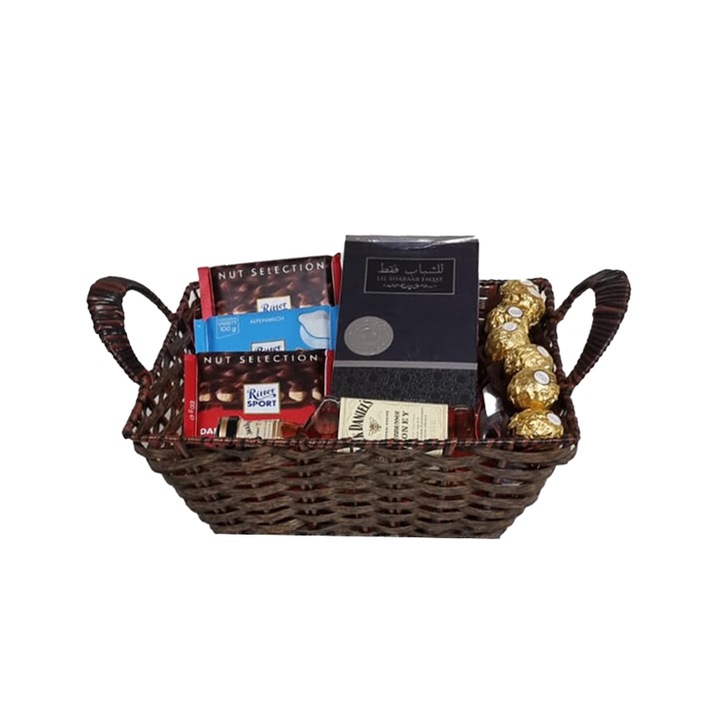 Cosulet cadou pentru barbati, parfum Ard Al Zaafaran Lil Shabaab Faqat, Jack Daniel’s Honney, praline si ciocolata, Velve