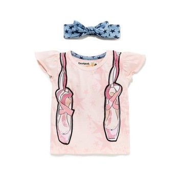 Bluza Desigual tip tricou accesorizata cu bentita, 24 luni, Roz, 18SYTK02 Bluza Desigual tip tricou accesorizata cu bentita, 24 luni, Roz, 18SYTK02