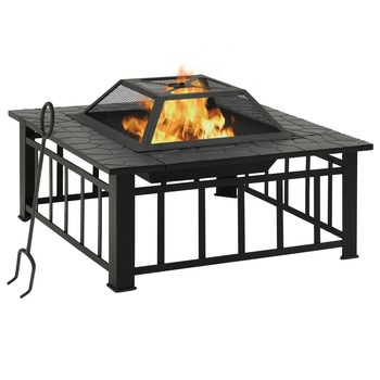 Vatra de foc cu vatrai, vidaXL, Otel, 81 x 81 x 47 cm, XXL, Negru Vatra de foc cu vatrai, vidaXL, Otel, 81 x 81 x 47 cm, XXL, Negru