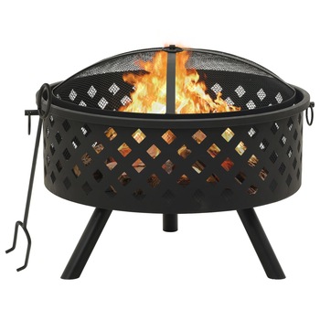 Vatra de foc cu vatrai, vidaXL, Otel, 68 x 68 x 52 cm, XXL, Negru Vatra de foc cu vatrai, vidaXL, Otel, 68 x 68 x 52 cm, XXL, Negru