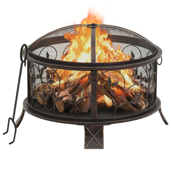 Vatra de foc cu vatrai, vidaXL, Otel, 67,5 x 67,5 x 48 cm, XXL, Negru